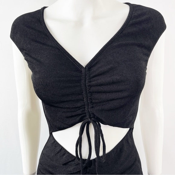 White Fox Dress Black Natural Element Mini Size L Bare Midriff Stretchy - Picture 3 of 11